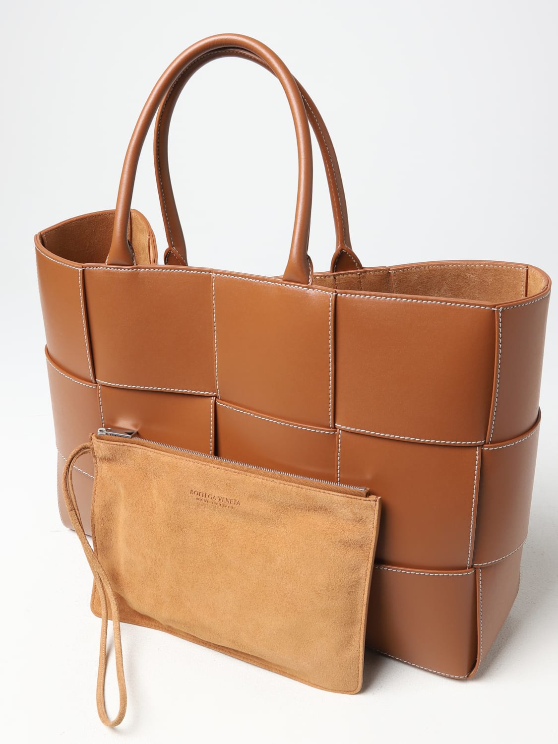 BOTTEGA VENETA: leather bag - Brown | Bottega Veneta bags