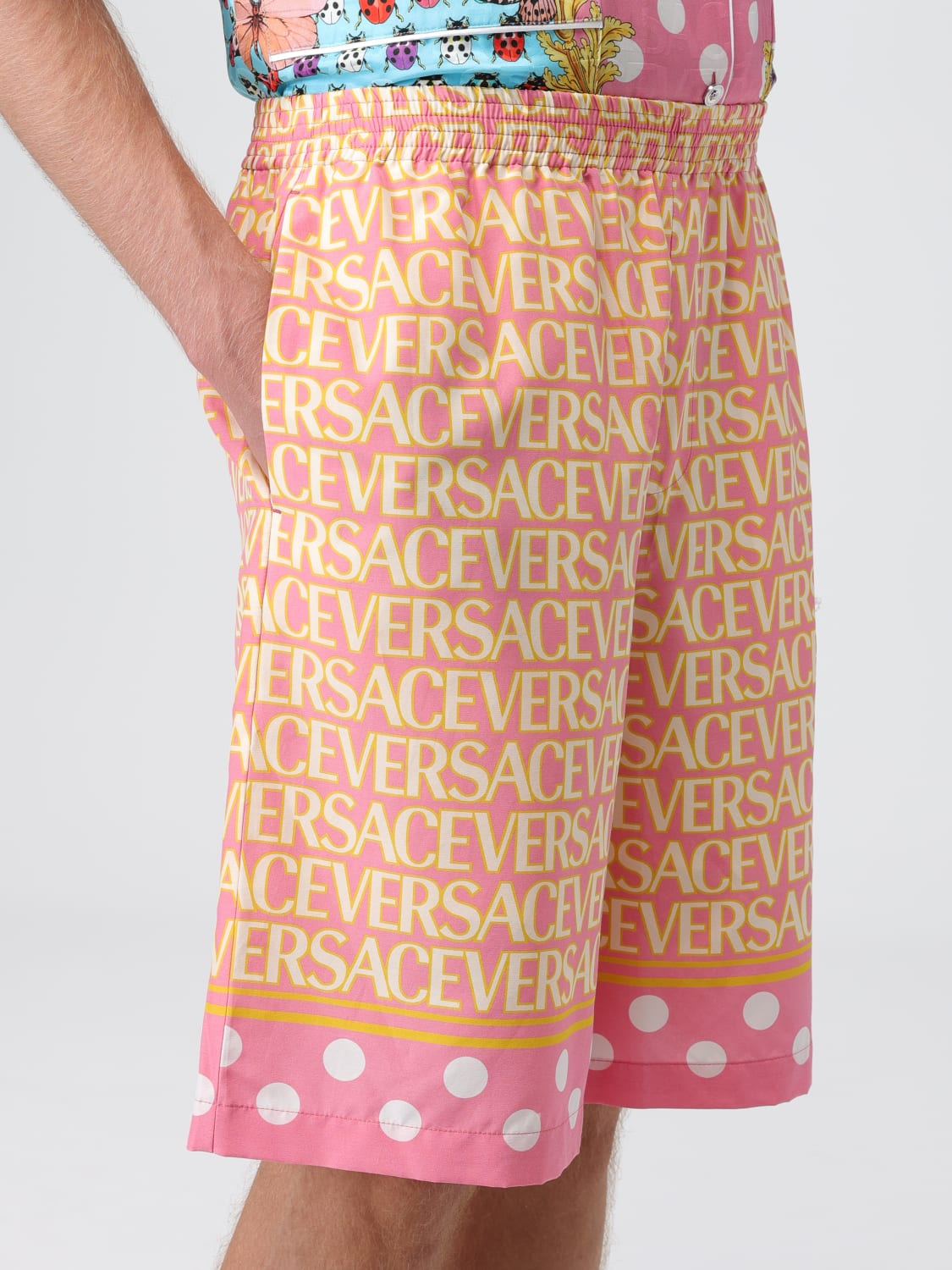 VERSACE: shorts in printed cotton - Pink | Versace short
