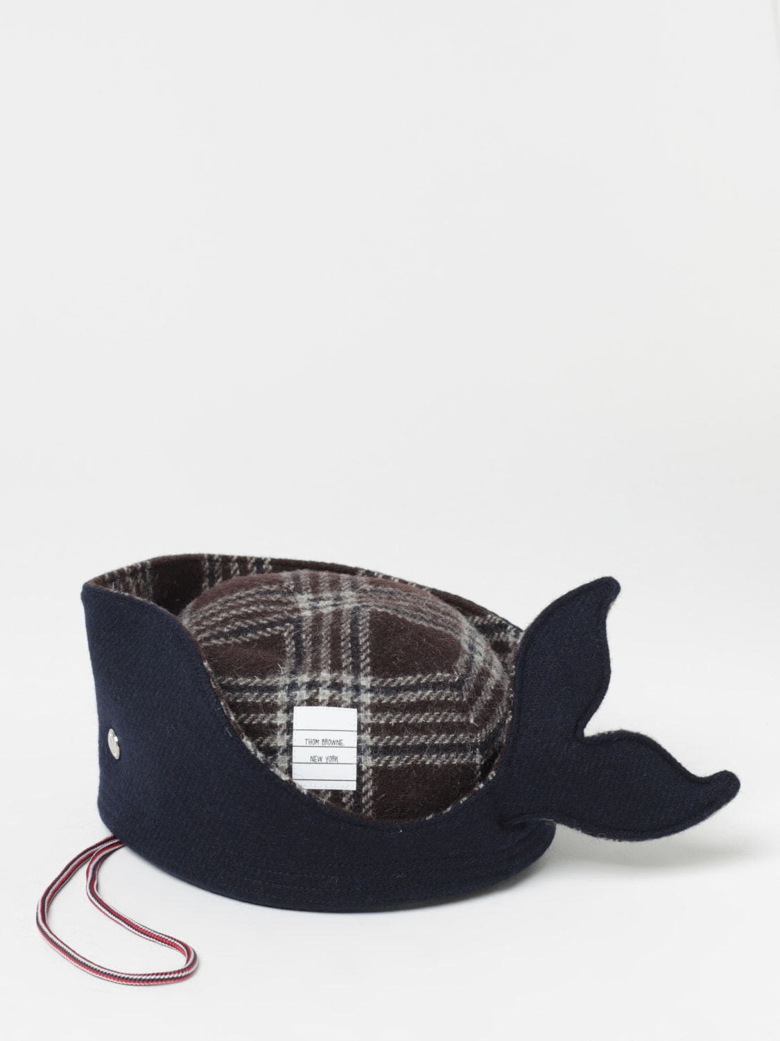 Thom Browne Turn Back Whale hat in felt with tartan pattern