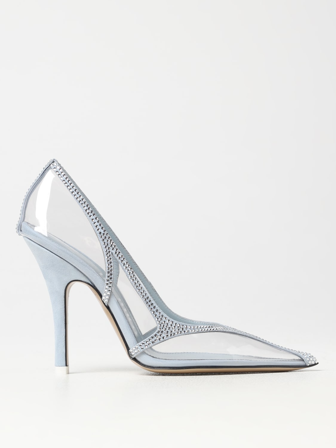 THE ATTICO Venus Chrome pumps in pvc and suede with rhinestones