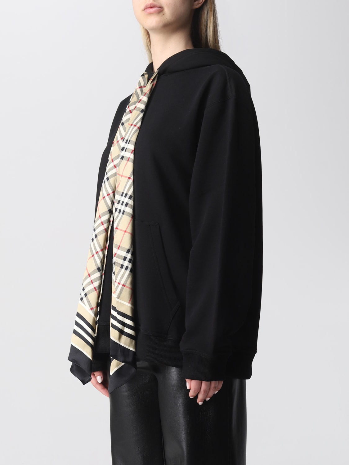 BURBERRY sweatshirt in organic cotton with scarf detail Black