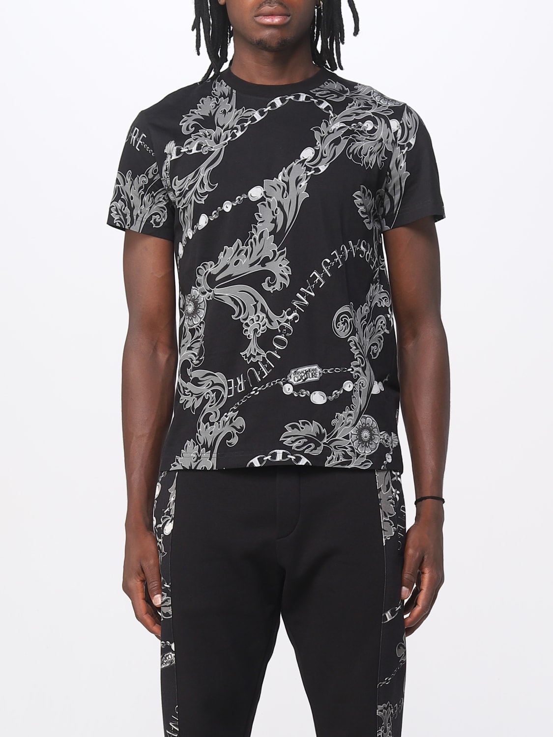 VERSACE JEANS COUTURE: T-shirt with Baroque print - Black 1