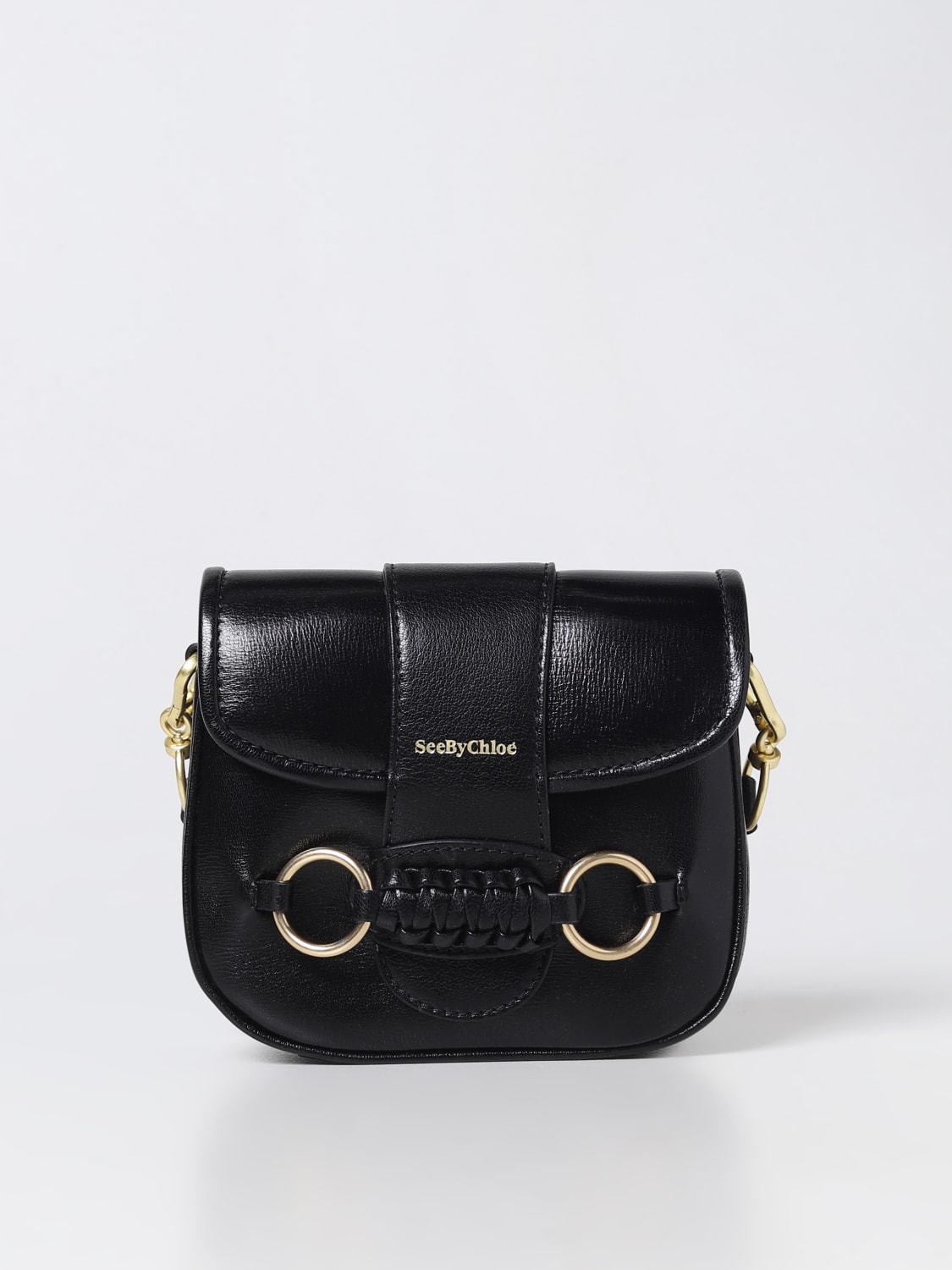 SEE BY CHLOÉ: See by Chloé Saddie bag in grained leather - Black | SEE BY  CHLOÉ mini bag CHS23SSB80C94 online at GIGLIO.COM