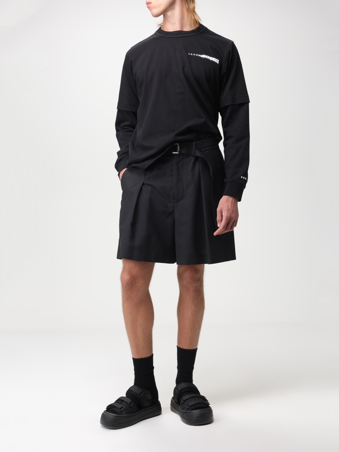 SACAI：ショートパンツ メンズ - ブラック | GIGLIO.COMオンラインの