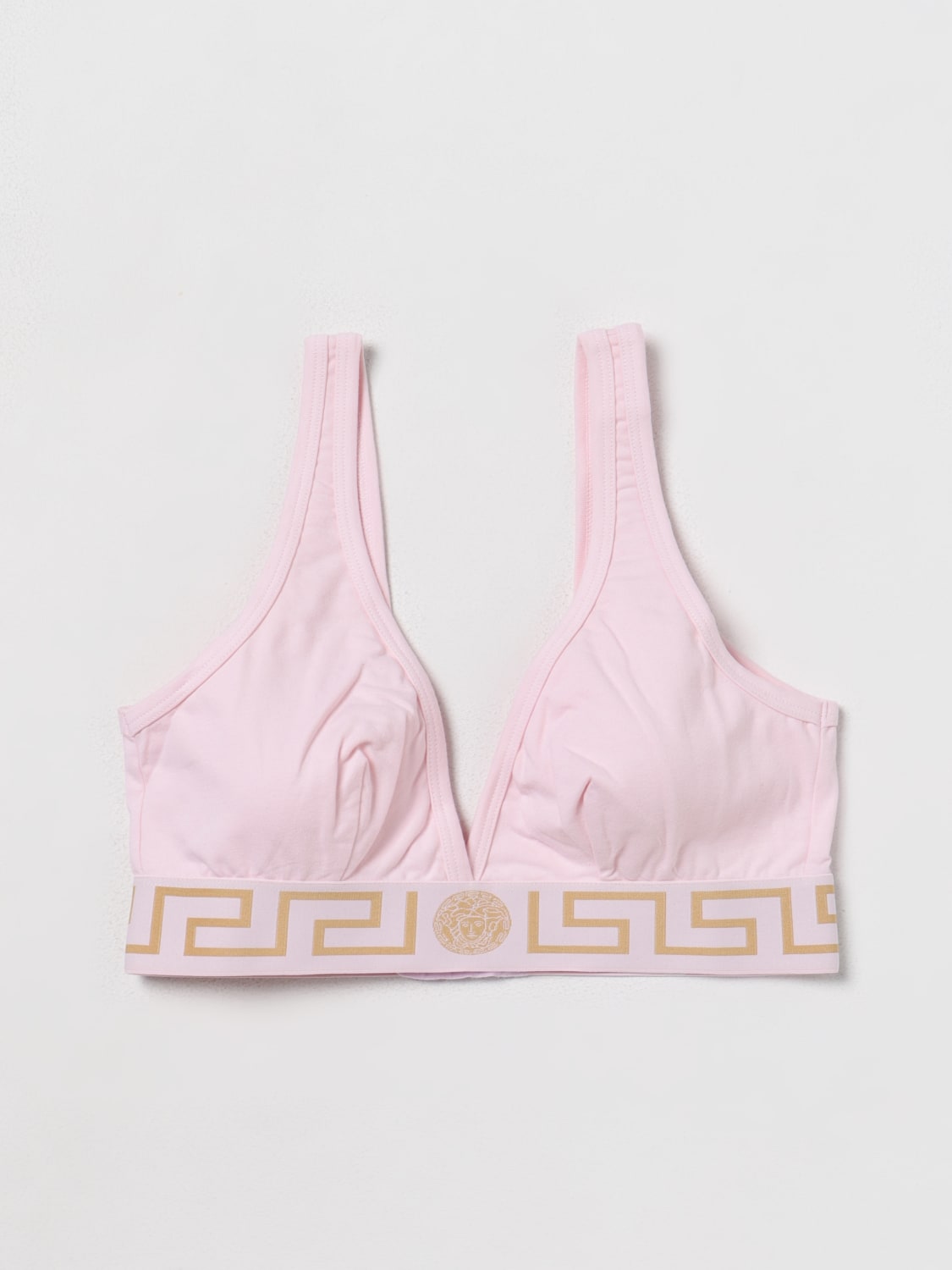 VERSACE: bra in stretch cotton with Greca jacquard - Pink