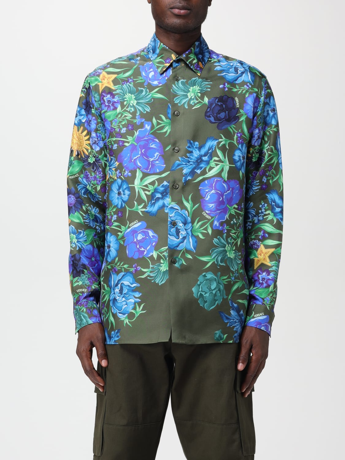 VERSACE: shirt in silk twill with print - Multicolor