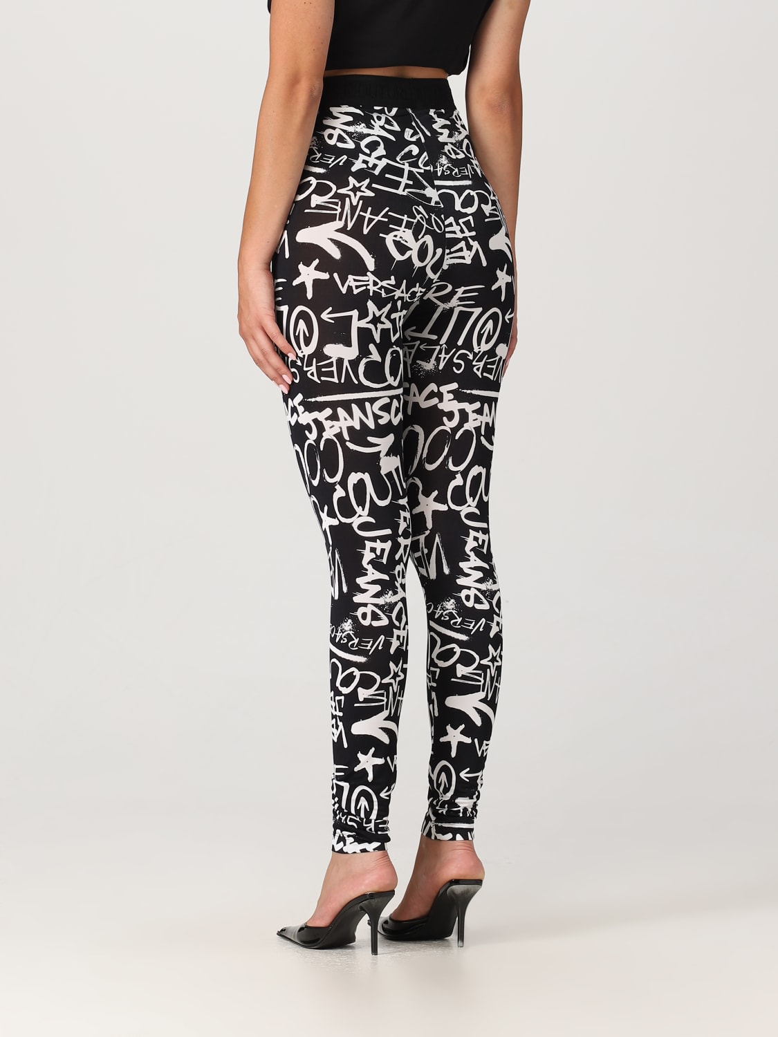 VERSACE JEANS COUTURE: leggings in printed stretch fabric - Black