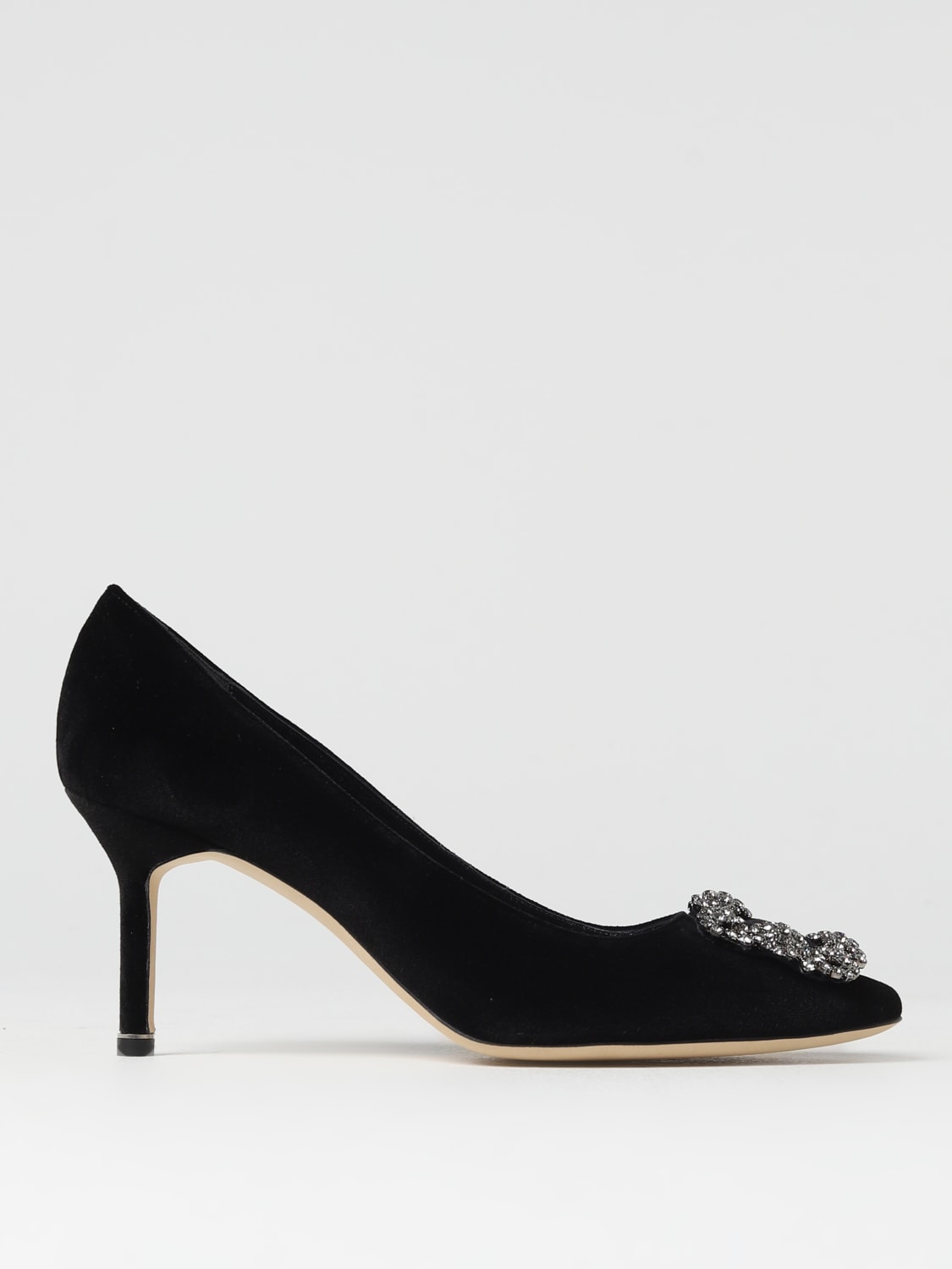 MANOLO BLAHNIK: Hangisi velvet pumps with jewel buckle - Black | MANOLO ...