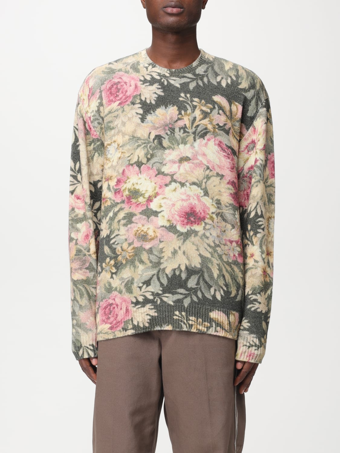 ETRO: wool sweater with floral foliage pattern - Green | Etro