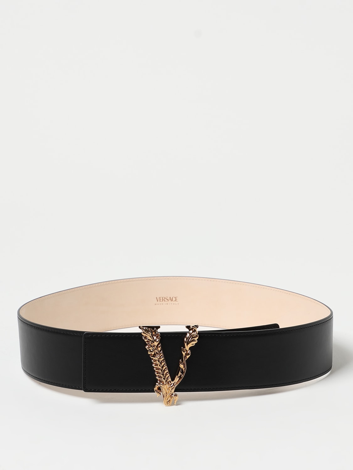 VERSACE: leather belt with Virtus buckle - Black | Versace belt DCDH223DV3T  online at GIGLIO.COM