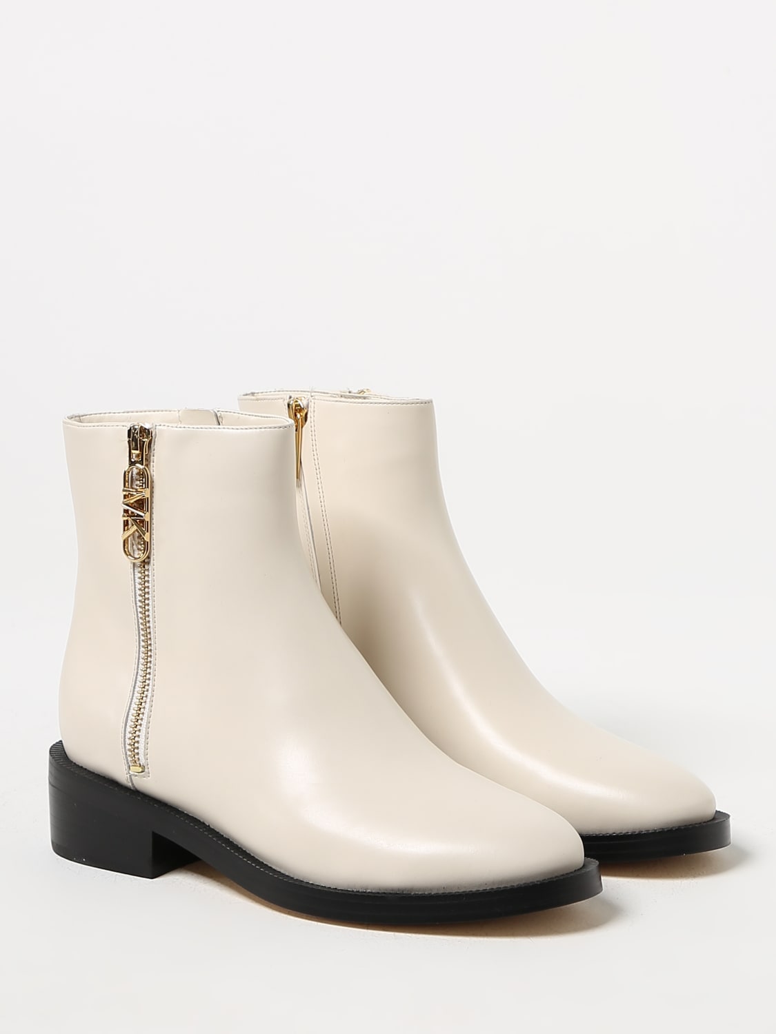 MICHAEL KORS Regan leather boots with MK slider Cream MICHAEL