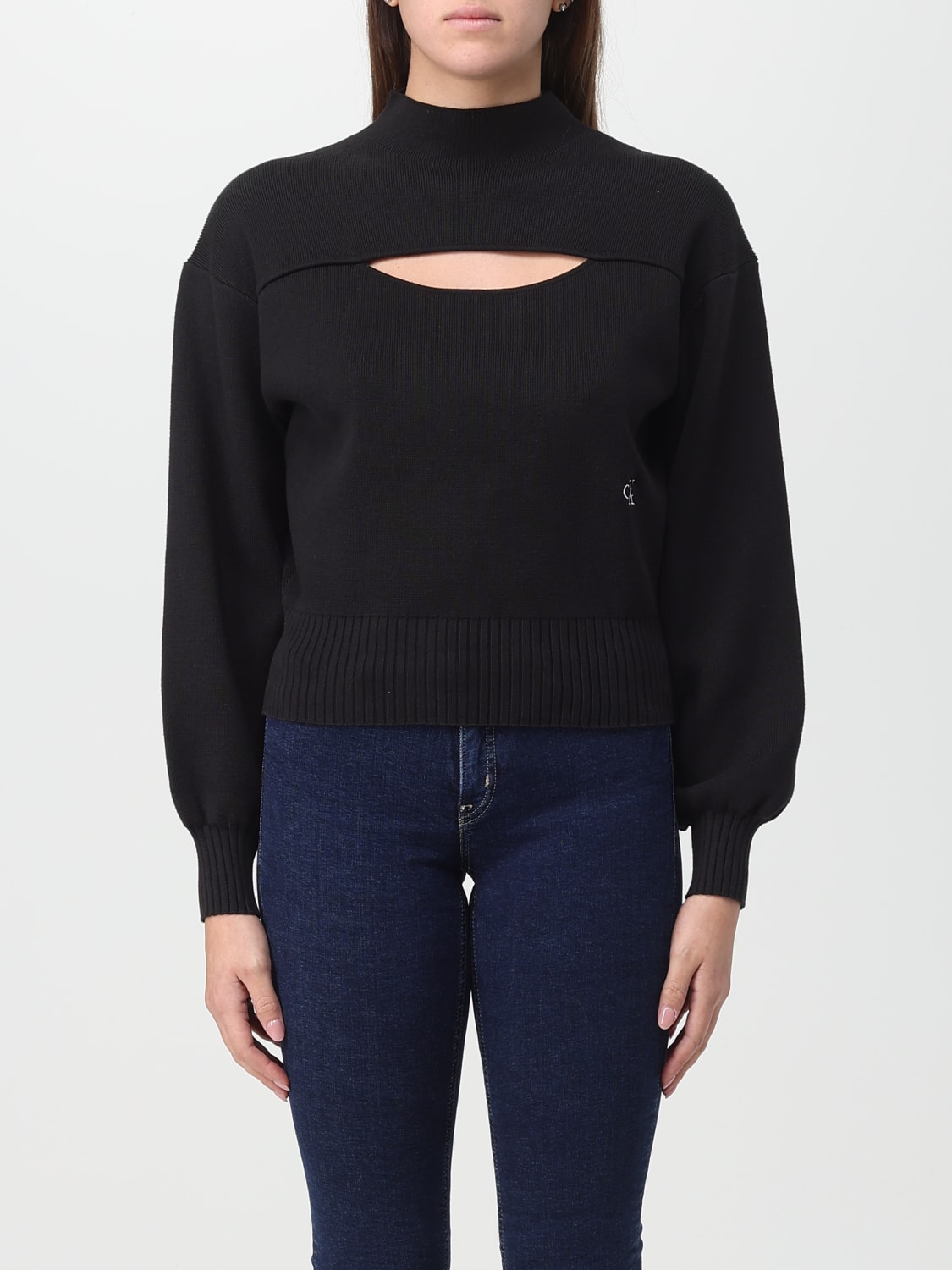 Calvin Klein Jeans co-ord cut out neckline cropped sweater in black