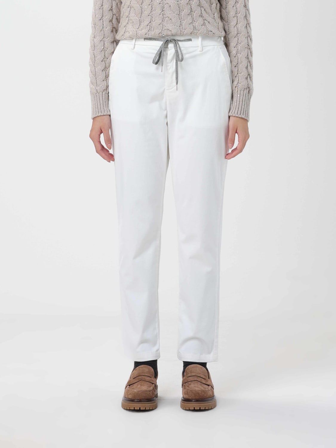 Womens Eleventy white Cotton Drawstring Trousers