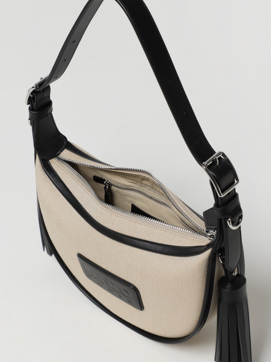 KENZO: Hobo bag in cotton canvas - Black | KENZO shoulder bag ...