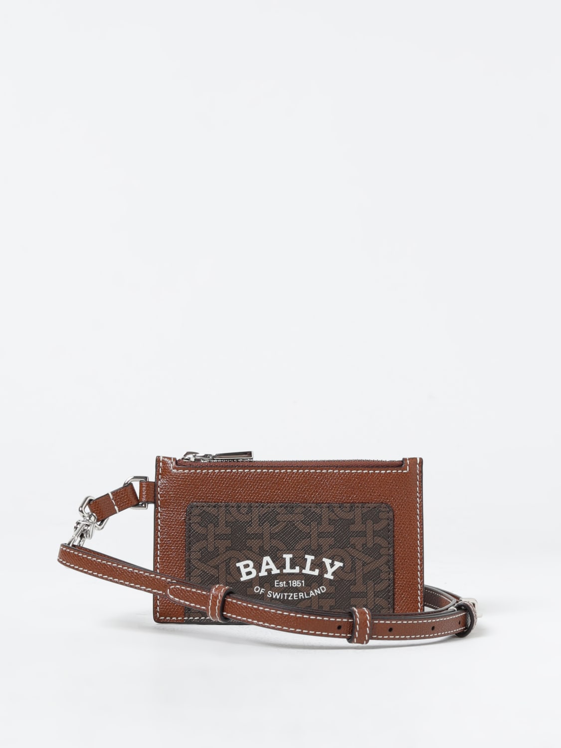 BALLY: credit card holder in grained leather - Brown | BALLY