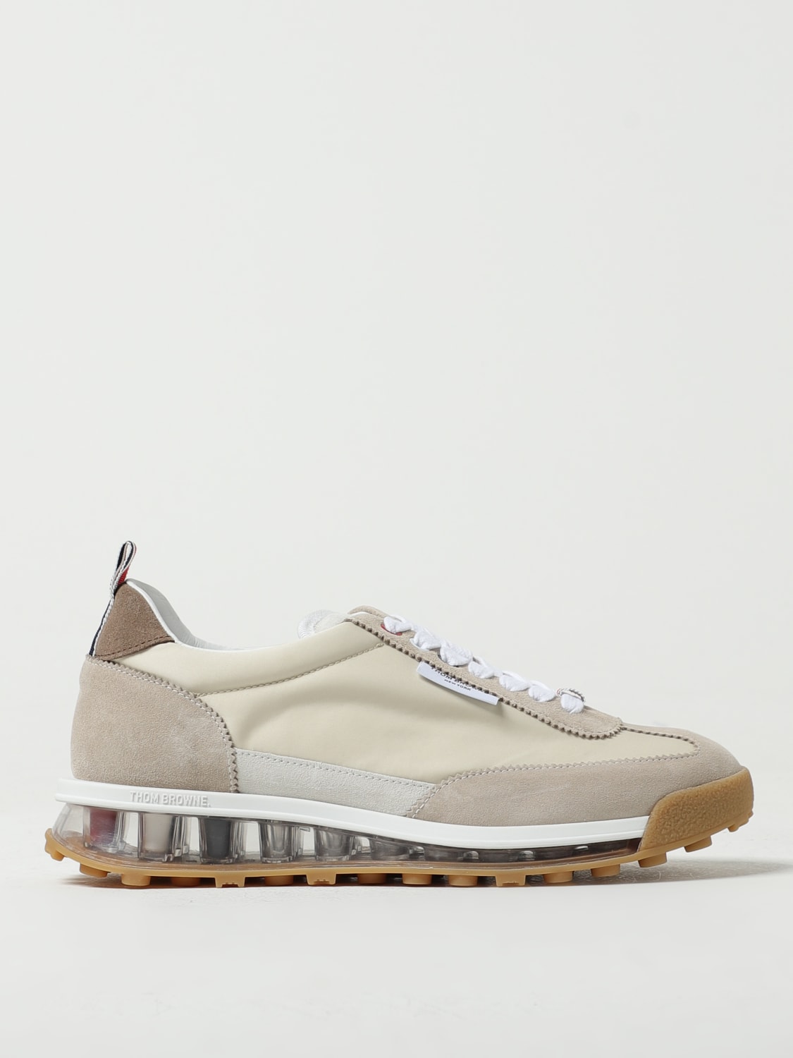 THOM BROWNE: nylon and suede sneakers - Brown | THOM BROWNE