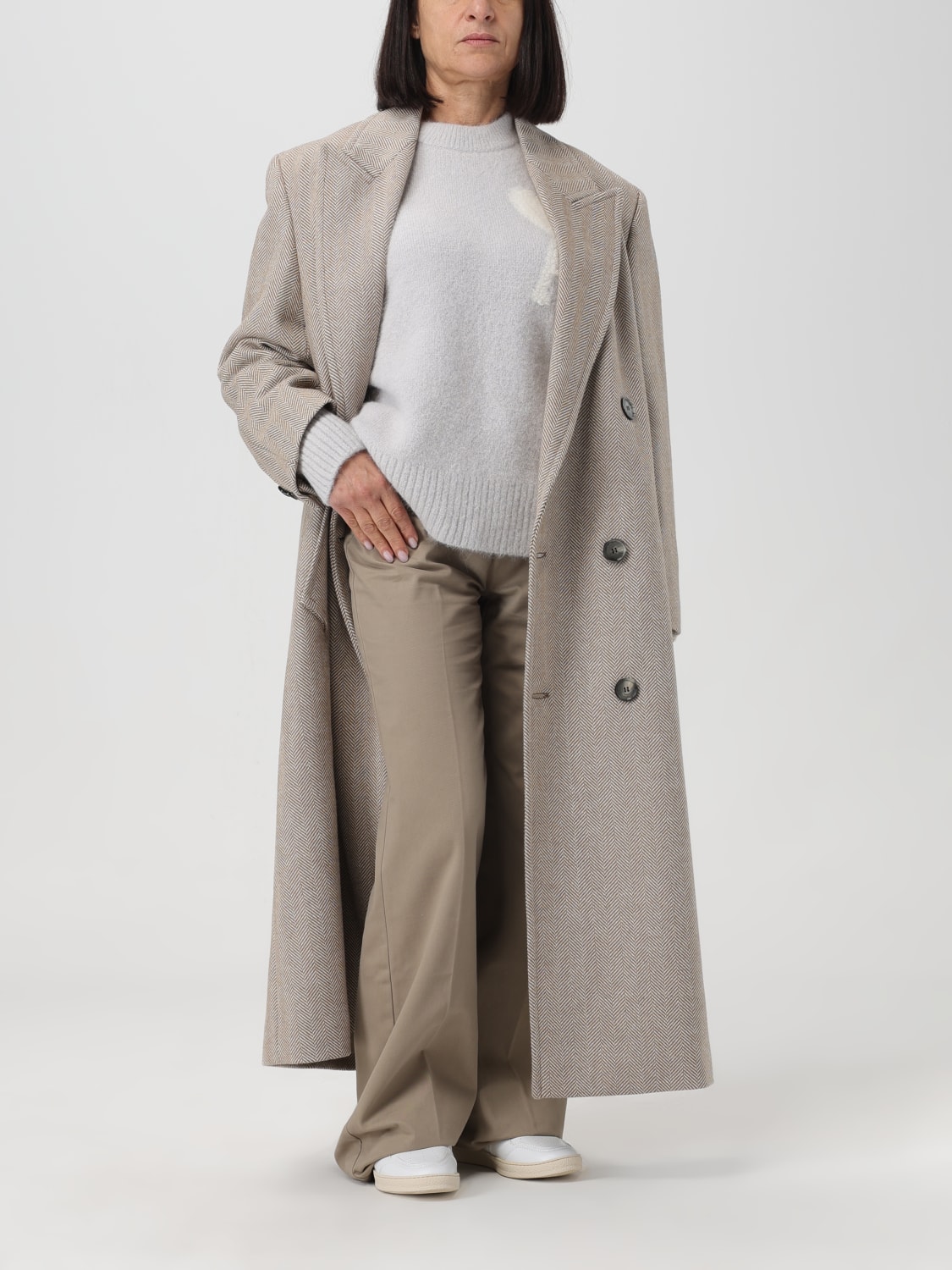 Single-breasted wool-blend coat in grey - Ami Paris