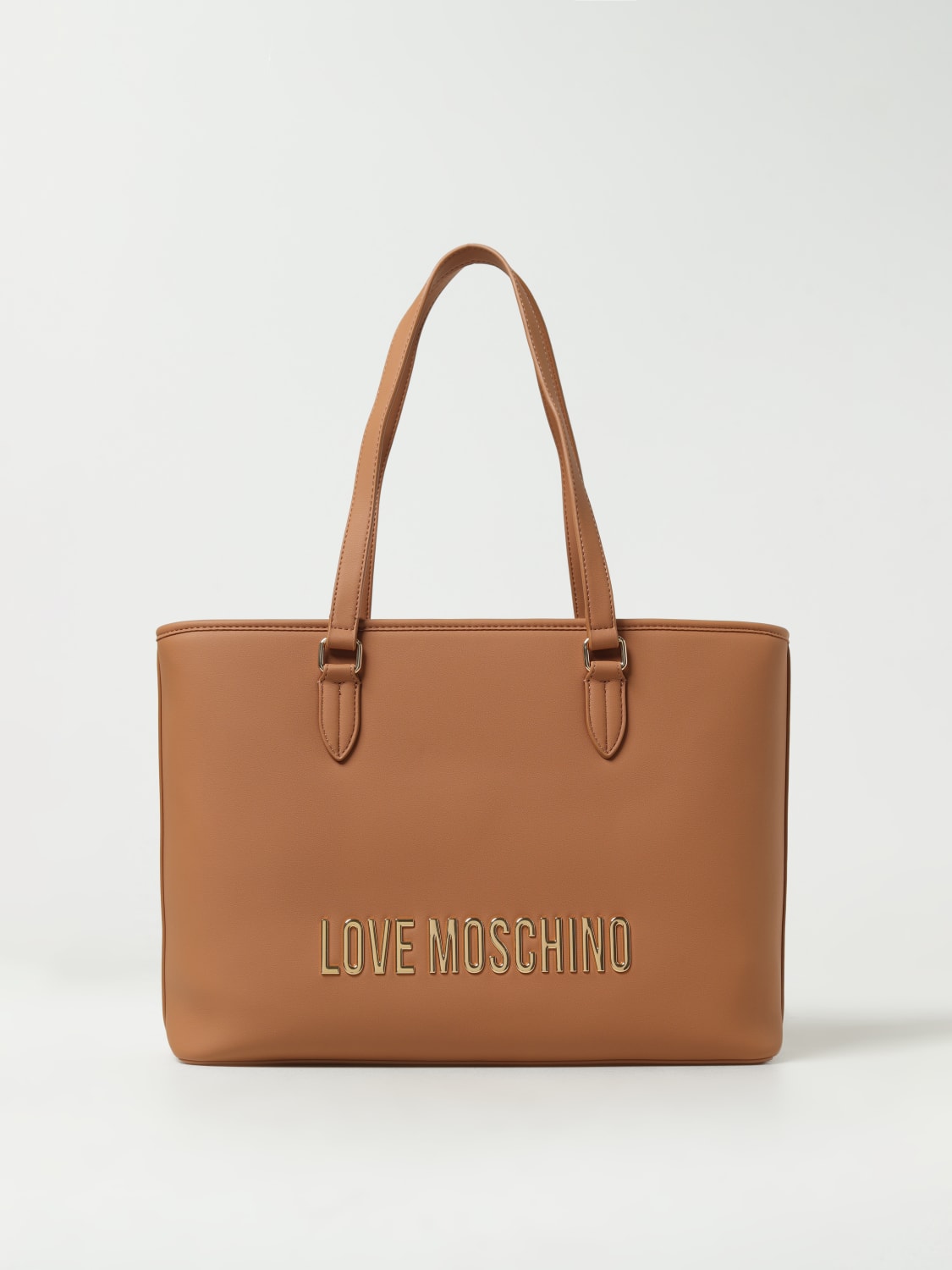LOVE MOSCHINO: bag in synthetic leather with logo - Camel