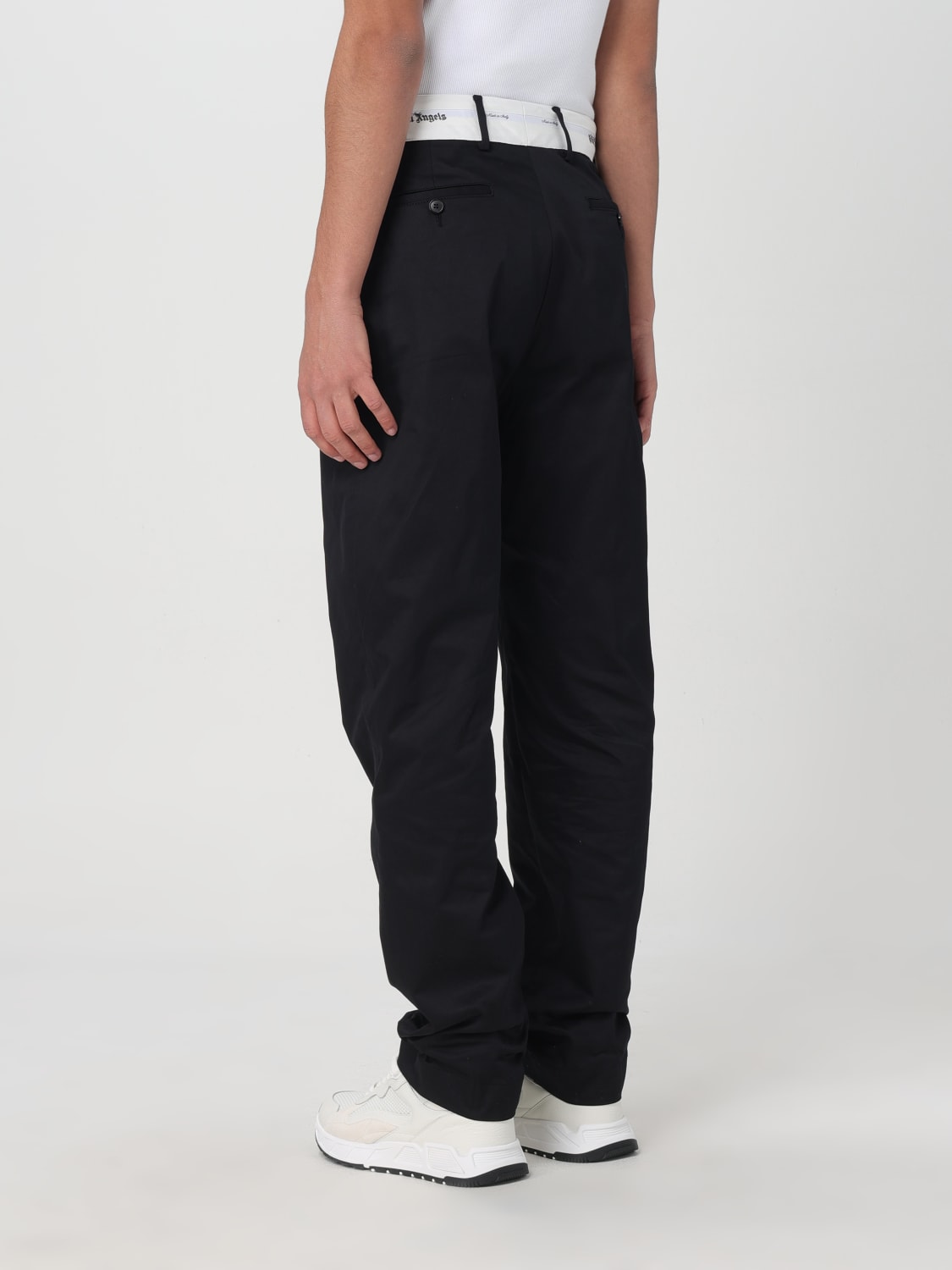 Palm Angels Contrasting Band Cotton Pants with Drawstring men