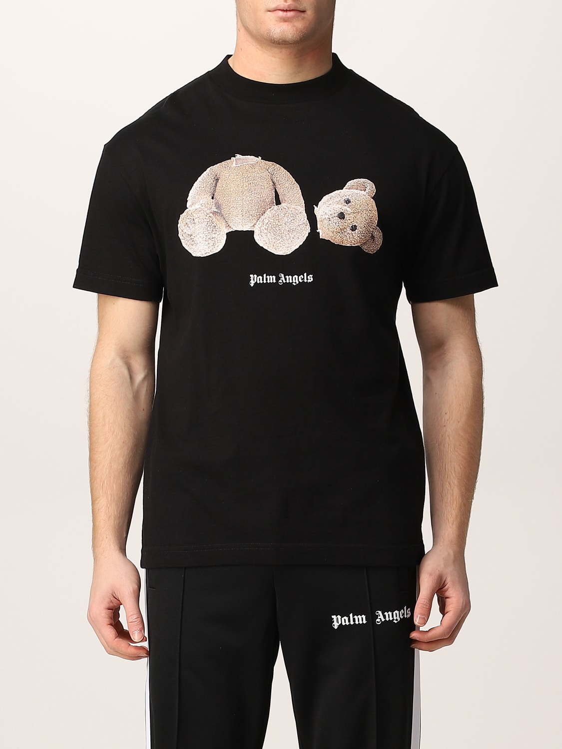 PALM ANGELS: Teddy Bear cotton t-shirt with logo - Black | PALM ANGELS ...