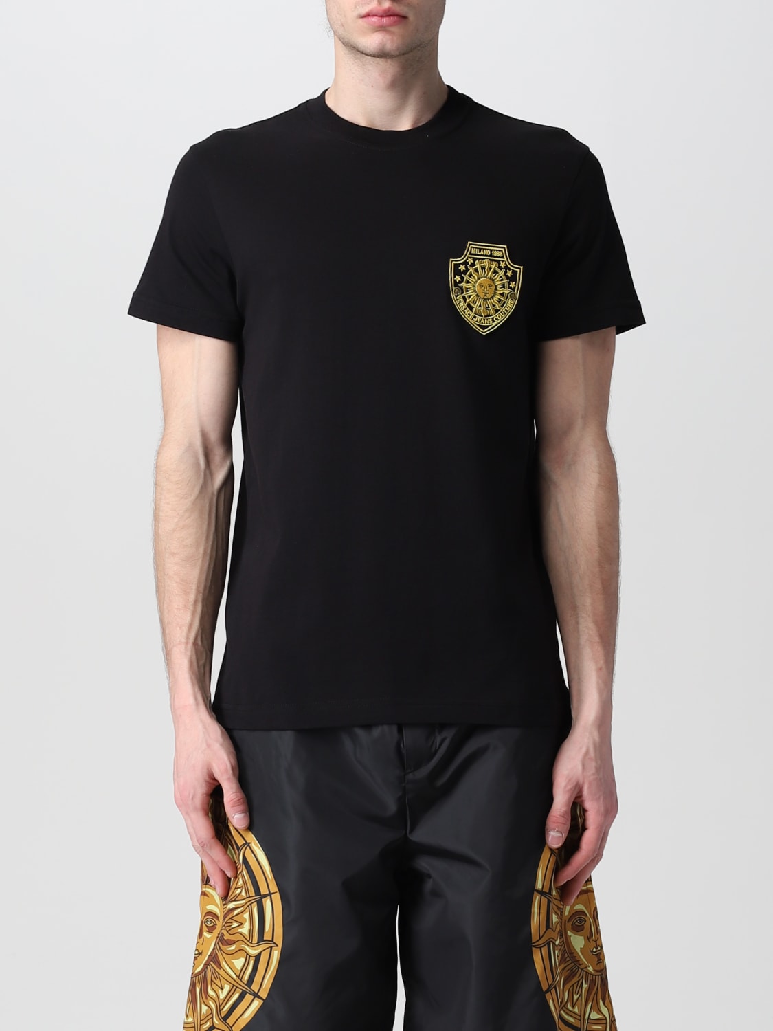 VERSACE JEANS COUTURE: T-shirt with emblem - Black | VERSACE JEANS ...