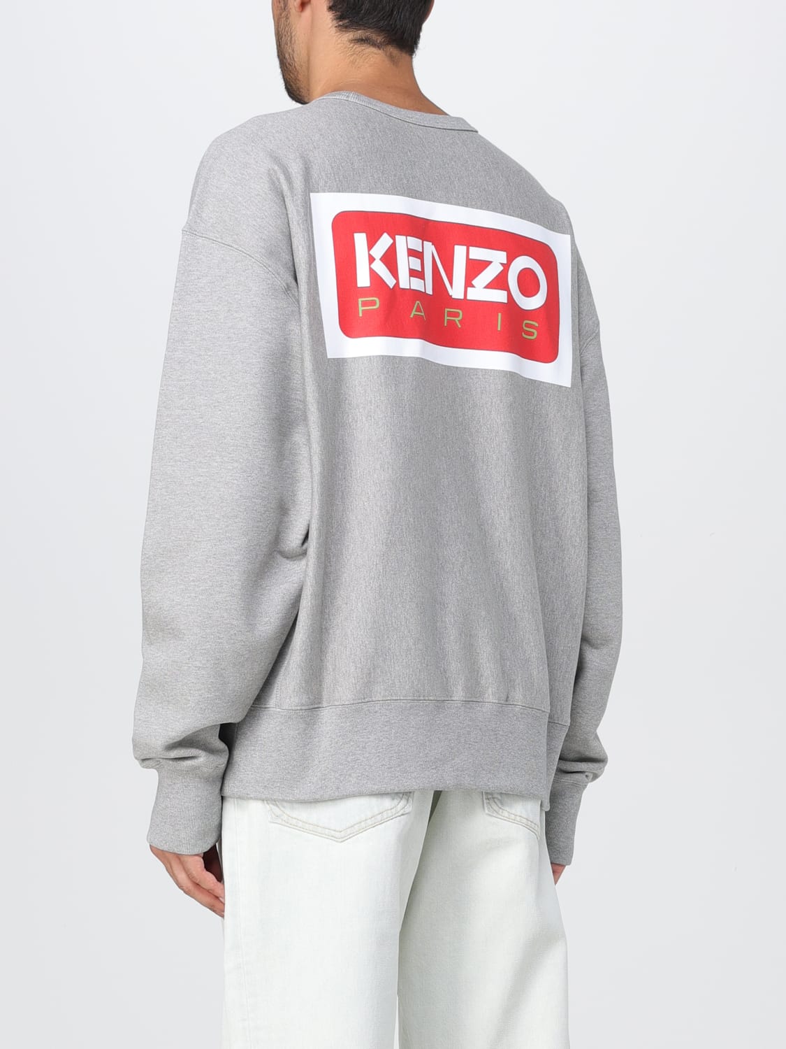 KENZO: cotton sweatshirt with logo - Grey | Kenzo sweatshirt