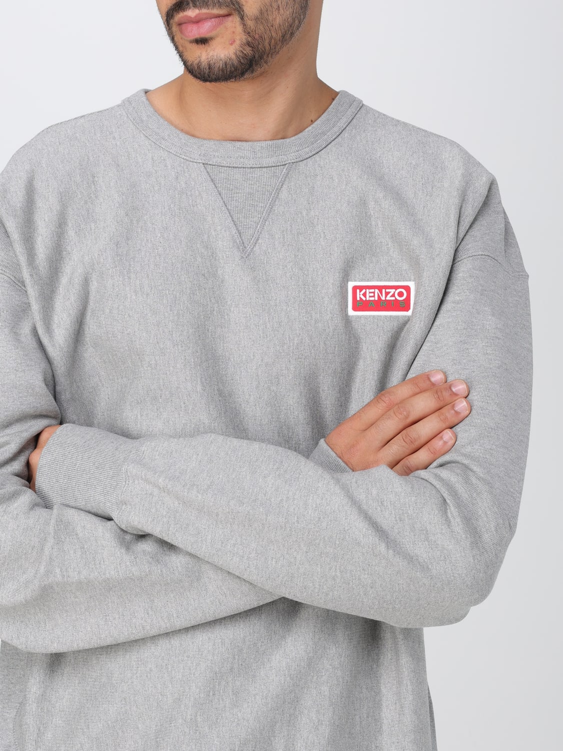 KENZO: cotton sweatshirt with logo - Grey | Kenzo sweatshirt