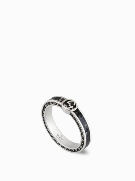 Women's Gucci: Interlking G Gucci ring in enamelled silver with GG monogram and decorative crest