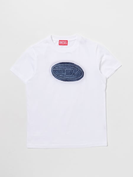 T-shirt Diesel in cotone con logo in denim