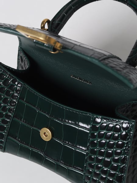 BALENCIAGA: Hourglass XS bag in crocodile print laminated leather - Silver