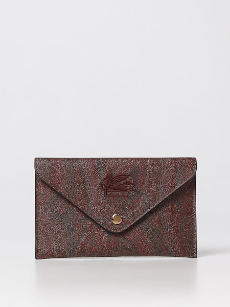 Women's Etro: Etro clutch in coated cotton and leather with logo