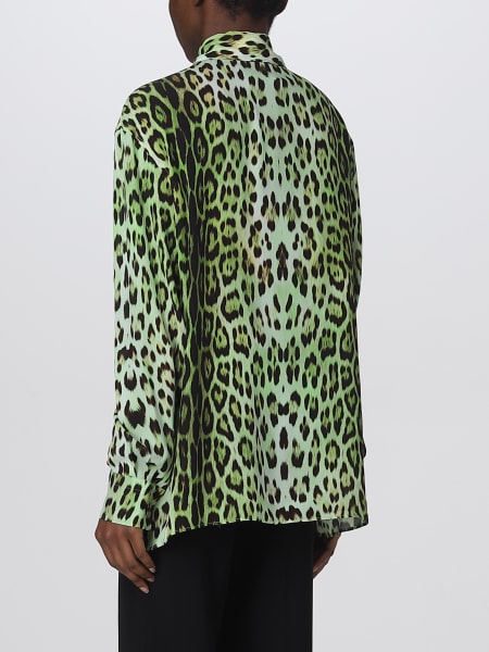 Roberto Cavalli Tiger-print Silk Shirt In Green