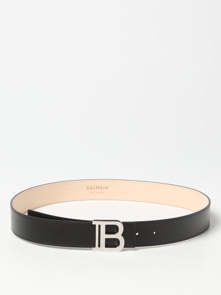 Balmain: Balmain leather belt with monogram buckle