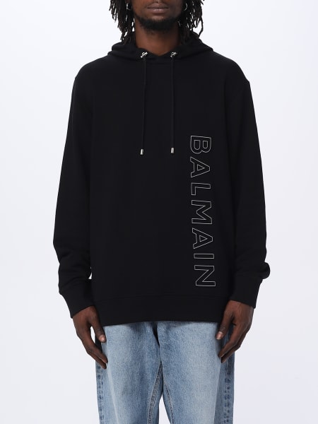 Balmain Monogram-jacquard Cotton Hoodie in Black for Men