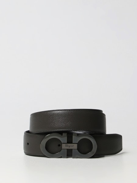 Salvatore Ferragamo Men's Black Leather Belt with Black Matte Buckle, 105 / Black