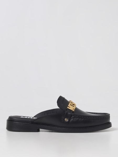 Women's Moschino: Moschino Couture mules in leather with metal logo