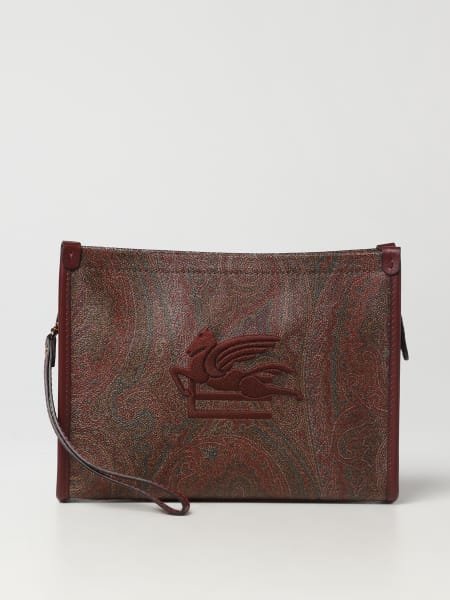 Etro: Etro clutch in coated cotton with embroidered logo