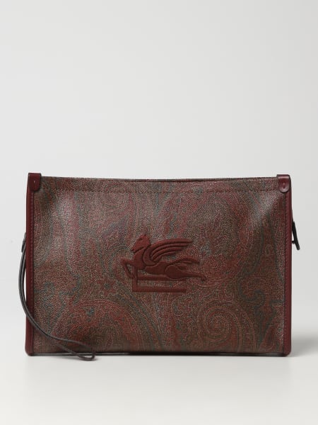 Etro: Etro clutch in coated cotton with embroidered logo