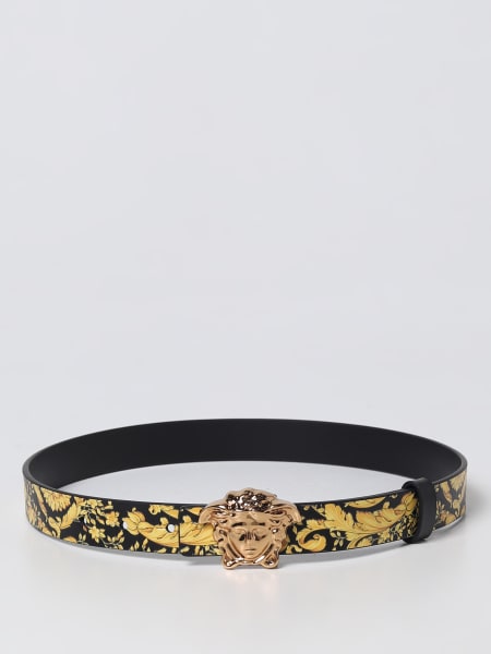 Young Versace Kids Leather Belt with Rectangular Medusa Buckle