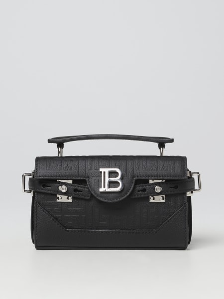 Men's Balmain: Balmain B-Buzz bag in grained leather with monogram