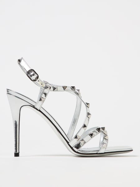 Valentino Garavani Rockstud Metallic Calfskin Ankle Strap Sandal