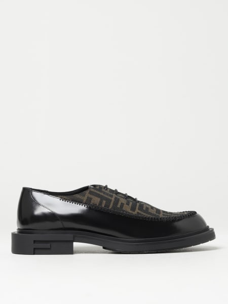 Fendi jacquard fabric and leather derby shoes
