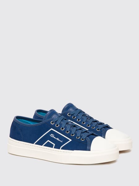 Santoni Denim Blue Suede Trainer