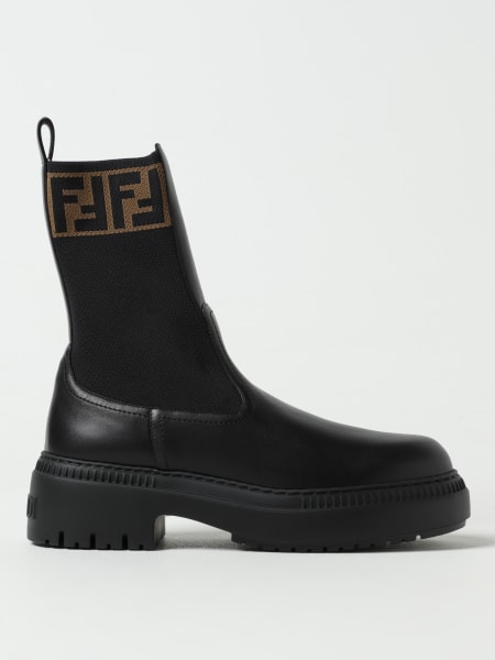 Fendi ankle boots in leather and fabric