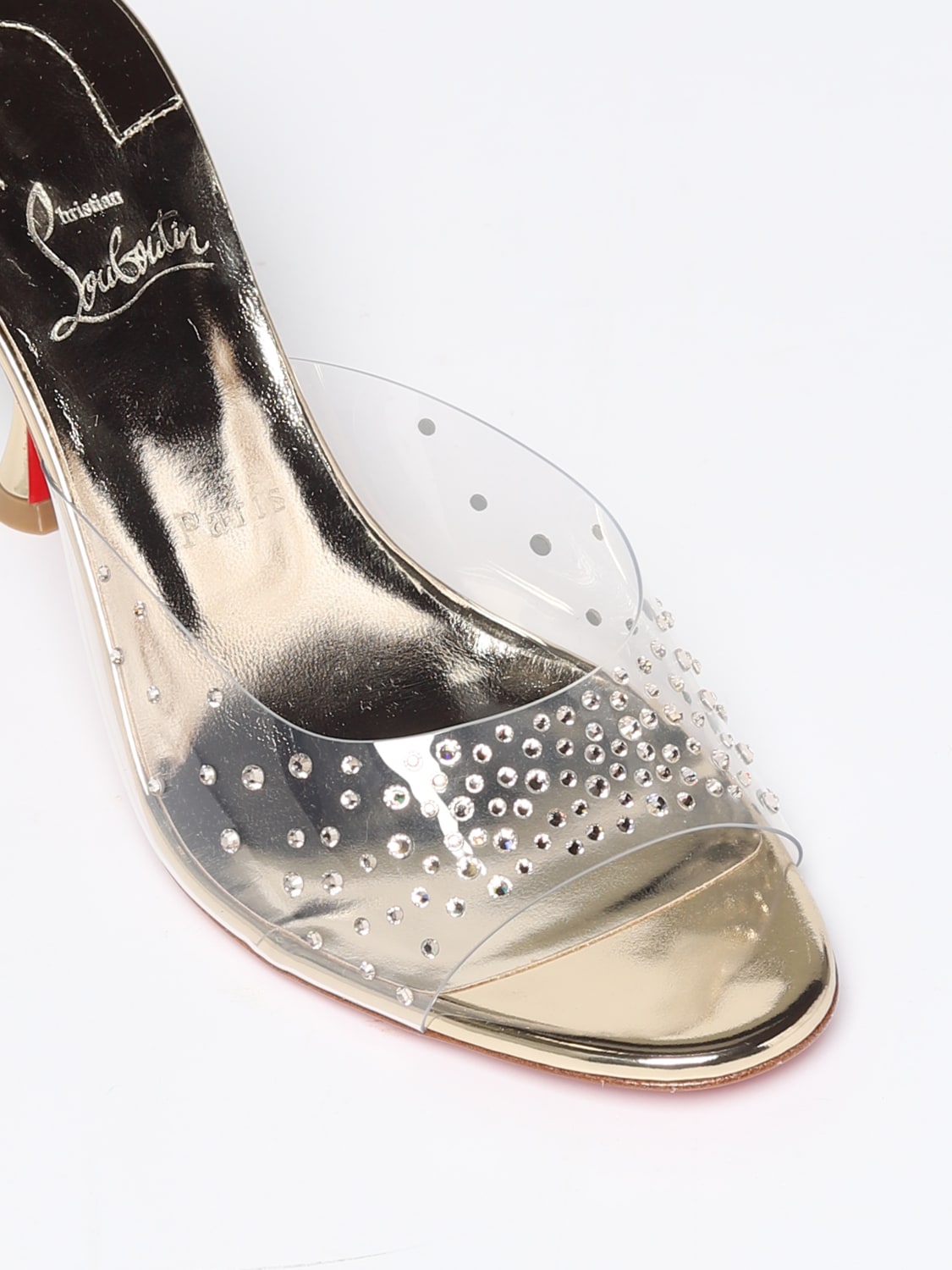 Helligdom Udelukke Brun CHRISTIAN LOUBOUTIN: Chirstian Louboutin Mules Degramule in leather and  rhinestones - White | Christian Louboutin heeled sandals 3220417 online on  GIGLIO.COM