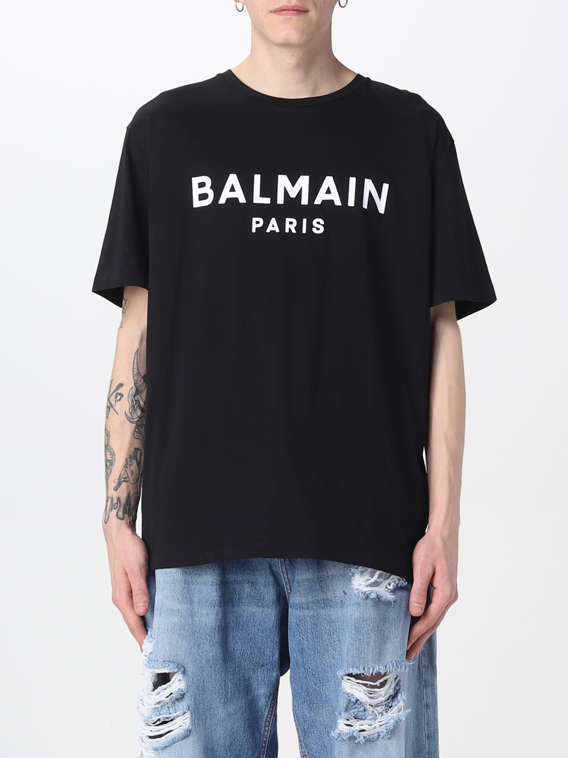 Camiseta para hombre, Negro | Balmain AH1EG000BB73 en línea en GIGLIO.COM