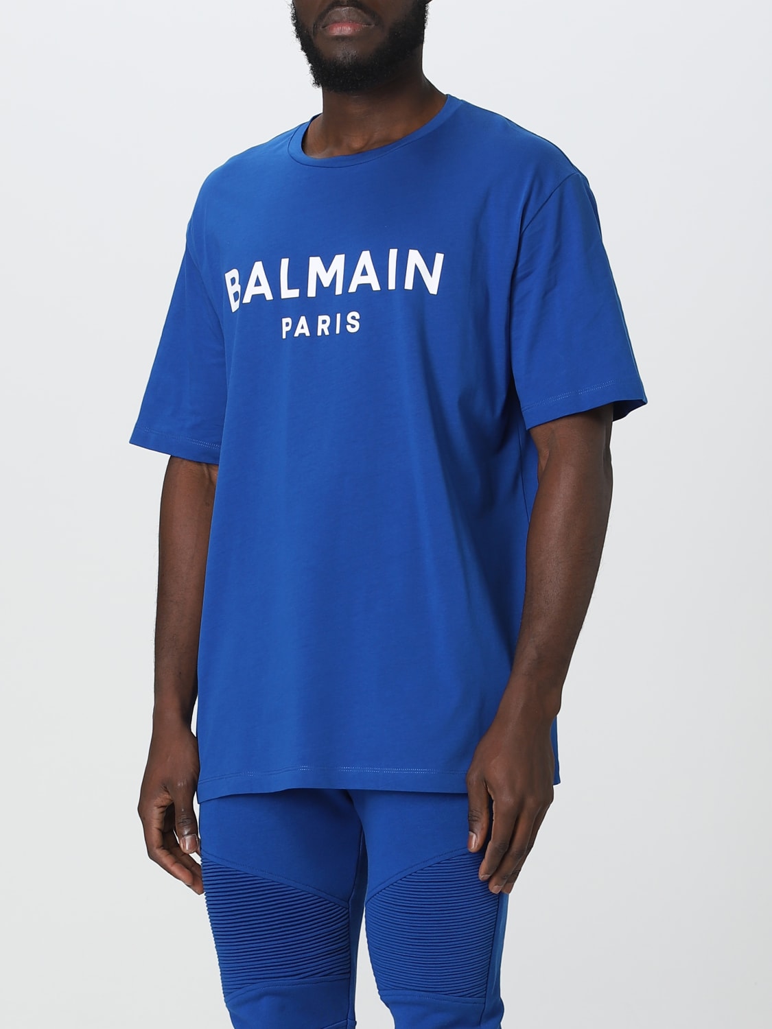 BALMAIN: Camiseta para hombre, Azul Oscuro | Camiseta Balmain AH1EG000BB73 línea en GIGLIO.COM