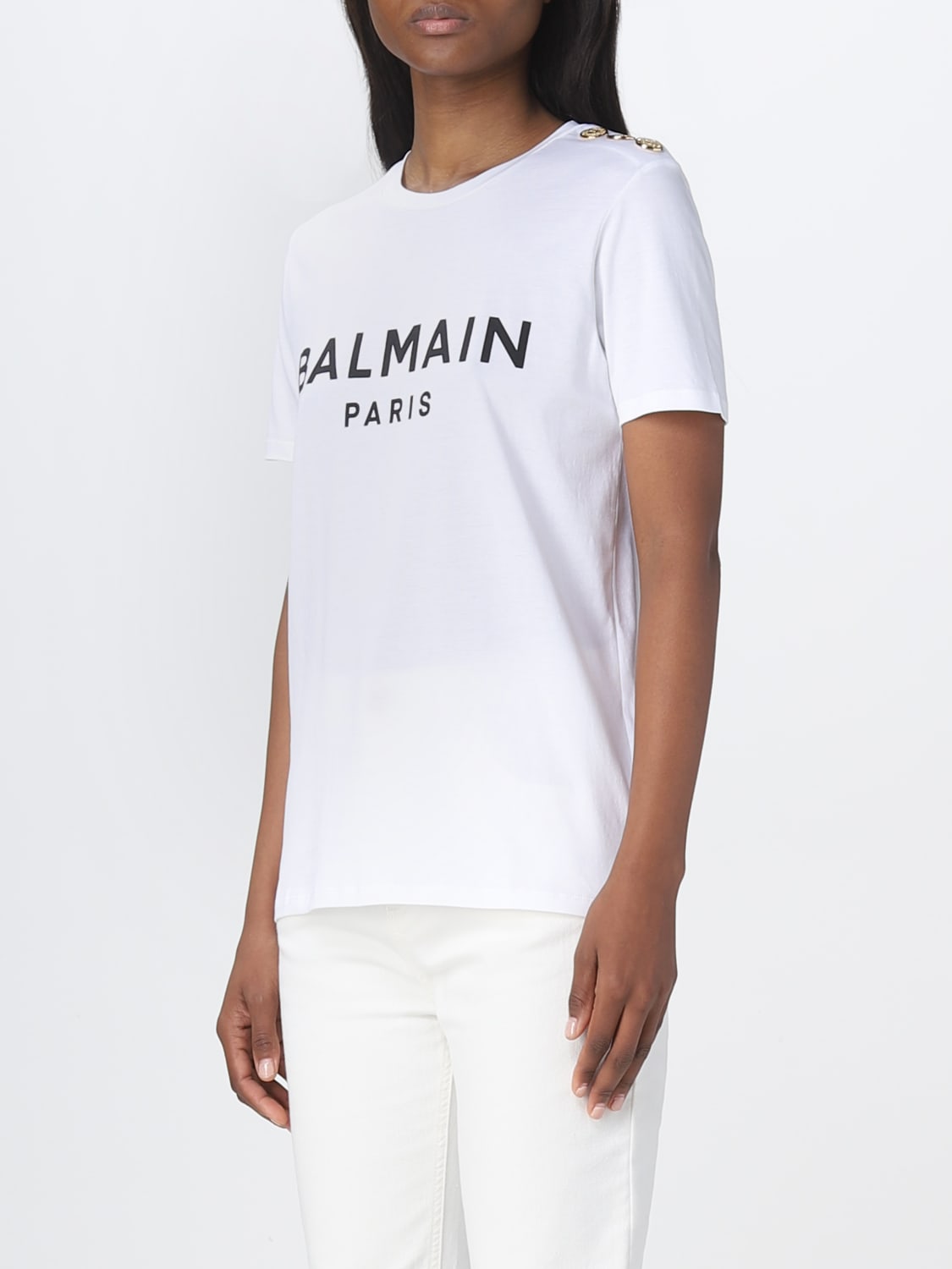 BALMAIN: cotton t-shirt with logo - White | Balmain t-shirt AF1EF005BB02 online on