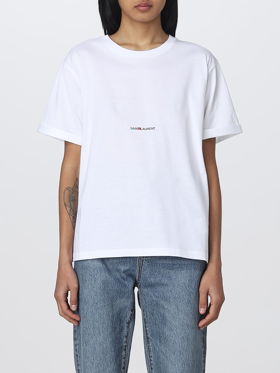 SAINT LAURENT: cotton t-shirt - White | Saint Laurent t-shirt online on GIGLIO.COM
