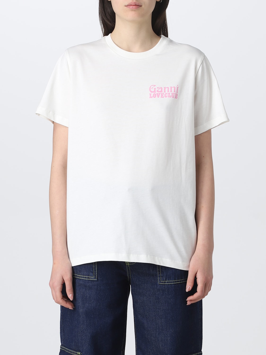 GANNI: T-shirt in organic cotton - Yellow Cream | Ganni t-shirt T3432 ...